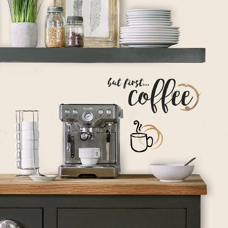 But First Coffee Quote Peel and Stick Wall Decal Black/Gold - RoomMates, 5 of 8