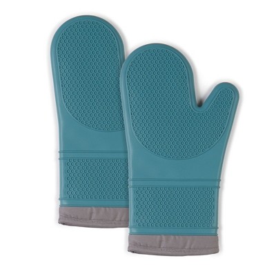 Town & Country Living Silicone Oven Mitt 2-Pack Set, Teal Silk, 7.5"x13"
