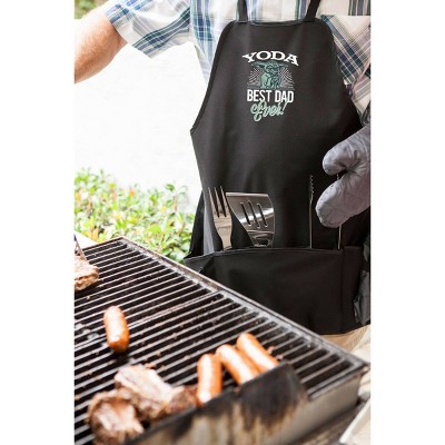 Star Wars Yoda Black and Gray Stainless Steel BBQ Apron Set