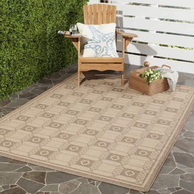 Beige and Brown Geometric Flat Woven Synthetic Rug