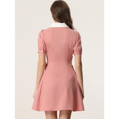 Женские платья INSPIRE CHIC Women's Vintage Peter Pan Collar Short Sleeve Button Down A-Line Mini Dress Medium Pink — фото 2