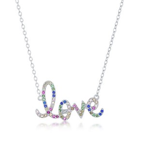 Bella Silver Sterling Silver Rainbow CZ 'Love' Script Necklace - Multi - 16+2 Inch - 1 of 2
