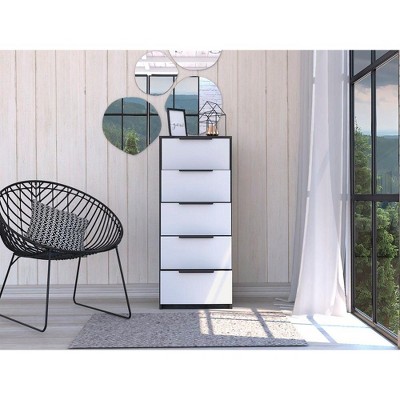 CAVINAS 5 Drawers Dresser for Bedroom,Modern Drawers with Black Handle for Kids Room,Living Room,Entry and Hallway,White/White+Brown