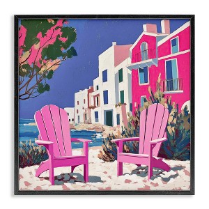 Stupell Industries Beach Chair Meetup in Pink Framed Giclee Art - 1 of 4