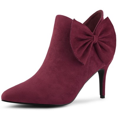 Allegra K Women's Pointed Toe Zip Stiletto Bow Heels Boots