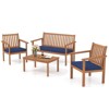 Tangkula 4PCS Wood Furniture Set w/ Loveseat 2 Chairs & Coffee Table for Porch Patio Navy - 3 of 4