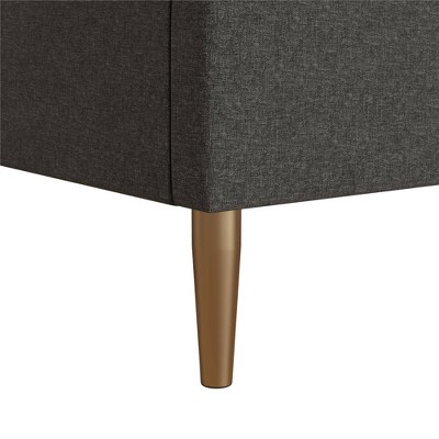 Daphne Dark Gray Linen Queen Upholstered Platform Bed with Brass Legs