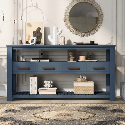 Modern Console Table, Sofa Table With 4 Drawers And 2 Shelves, Classic And Simple Design Entryway Table-Cuddlewood