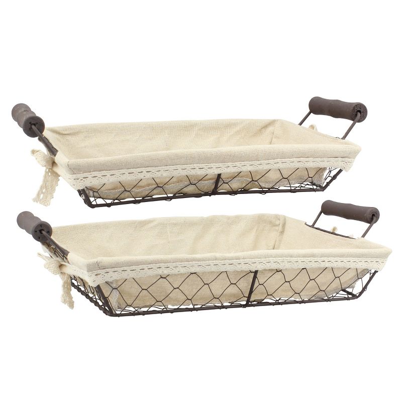 2pc Rectangle Rustic Wire Metal Basket Set Tan - Stonebriar Collection, 1 of 9