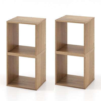 Tangkula 4PCS Stackable Storage Cube Free-standing Storage Organizer Bookcase for Bedroom
