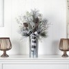 Nearly Natural 28-in Frosted Greenery and Pinecone with Plaid Bow Artificial Christmas Arrangement in Decorative Tin - 3 of 4