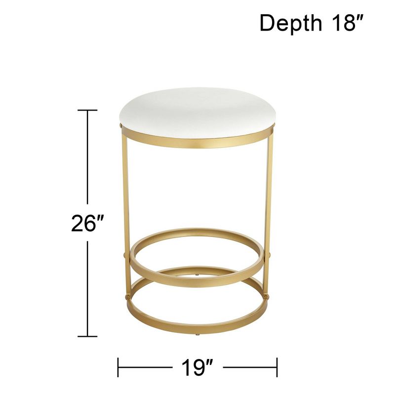 55 Downing Street Palmer Gold Metal Bar Stool 26" High Modern White Fabric Round Cushion with Footrest for Kitchen Counter Height Island Home House, 4 of 10