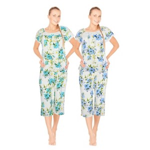 JEFFRICO Pajamas For Women 2 Pack Capri Set Sleepwear Soft Pajamas Short Sleeve Pajamas Sleepshirt With Capri Pants - 1 of 4