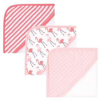 Hudson Baby Infant Girl Cotton Rich Hooded Towels, Coral Flamingo, One Size