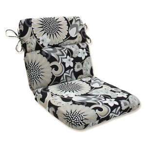 Outdoor/Indoor Sophia Black Rounded Corners Chair Cushion - Pillow Perfect: Weather-Resistant, Ties, Floral Design - 1 of 2