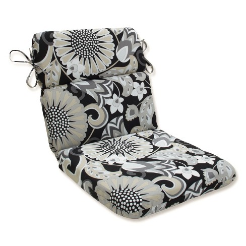 Outdoor/Indoor Sophia Black Rounded Corners Chair Cushion - Pillow Perfect: Weather-Resistant, Ties, Floral Design - image 1 of 2