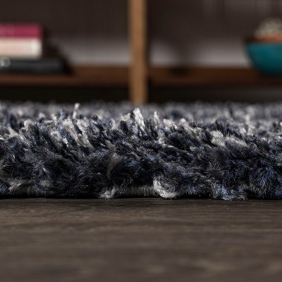 Denim Blue Rectangular Shag 4' x 6' Synthetic Area Rug