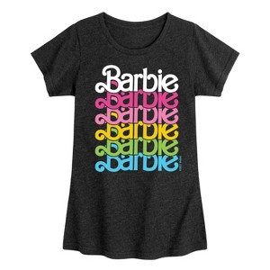 Girls' - Barbie - Stacked Rainbow Logo Fitted Short Sleeve Graphic T-Shirt - 1 of 4