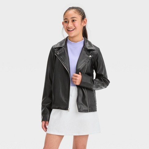 Girls' Faux Leather Moto Jacket - art class™ Black XS