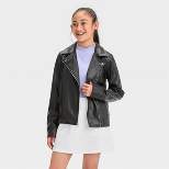 Girls' Faux Leather Moto Jacket - art class™