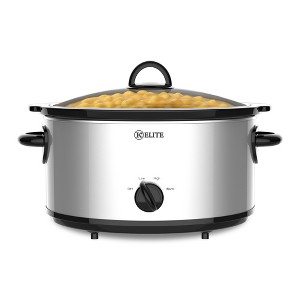 Kitchen Elite 6 Qt Slow Cooker, Stainless Steel Ceramic Crock Pot with Glass Lid - 1 of 4