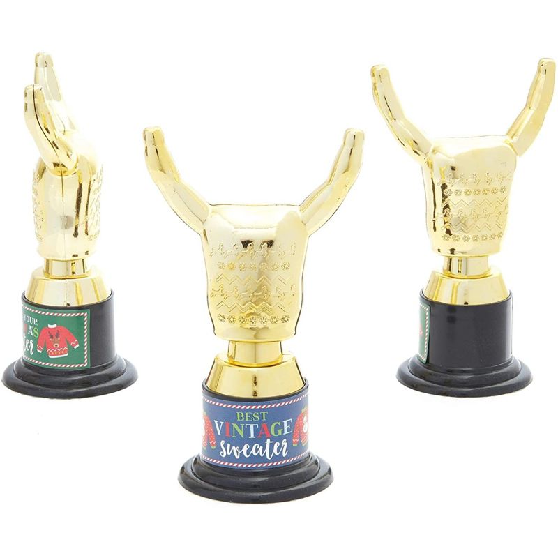 Blue Panda 12 Pack Ugly Christmas Sweater Trophy Award with Stickers for Party Decorations, 5 of 7