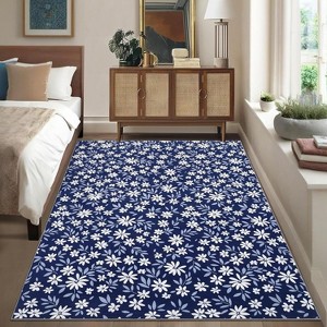 Washable Area Rug, Modern Floral Soft Thin Non Slip Carpet for Living Room, Bedroom, or Farmhouse Office - 1 of 4