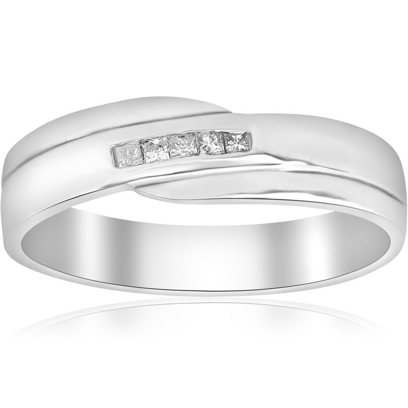 Pompeii3 Mens Princess Cut Diamond Wedding Ring White Gold High Polished Channel Set, 1 of 5
