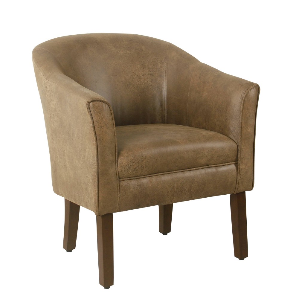 Modern Barrel Accent Chair Brown Faux Leather - HomePop: Upholstered Transitional Seating for Bedroom & Living Room