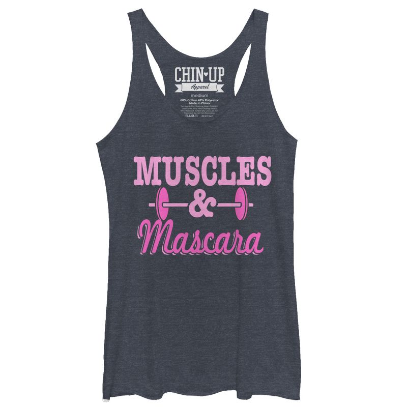 Women's CHIN UP Barbell Muscles and Mascara Racerback Tank Top, 1 of 4