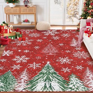 Christmas Area Rugs, Snowflake Trees Washable Throw Carpet Rugs for Living Room Bedroom Kitchen Dining Room - 1 of 4