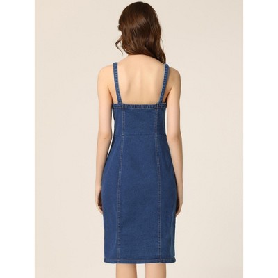 Женские платья INSPIRE CHIC Women's Button Down Sweetheart Neckline Sleeveless Summer Knee Length Denim Bodycon Sundress Medium Blue — фото 3