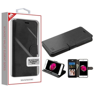 MYBAT For Apple iPhone 7 Plus/8 Plus Black Leather Fabric Case w/stand w/card slot