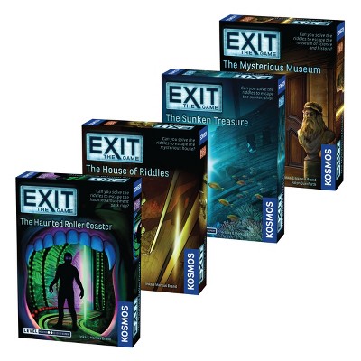 Thames & Kosmos EXIT: The Game,  The Haunted Roller Coaster, The Sunken Treasure, The Mysterious Museum, and The House of Riddles