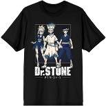 Dr. Stone Anime Characters Group Mens Black Short Sleeve Graphic Tee Shirt