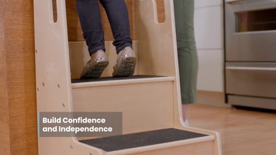 Natural Birch 2-Step Wooden Kids Step Stool with Handles