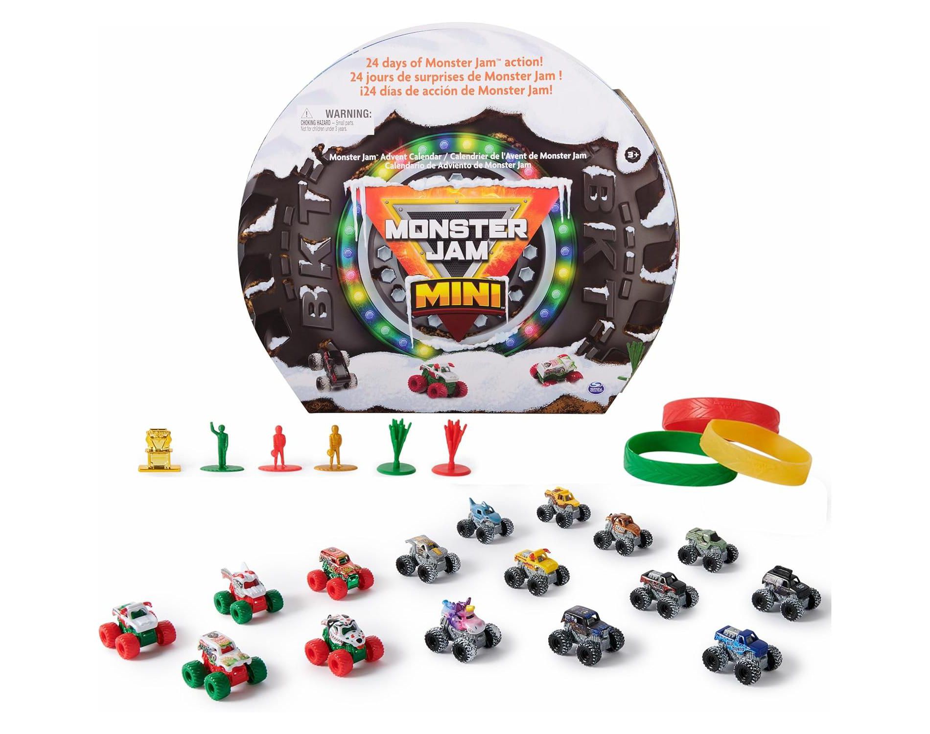 Monster Jam Mini Holiday Advent Calendar, 24 Days of Mini Monster Trucks and Accessories, 1:87 Scale, Kids Toys for Boys and Girls Ages 3 and up