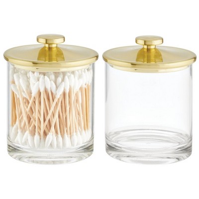 Small Bathroom Canister with Lid - Set of 2 - Clear/Soft Brass