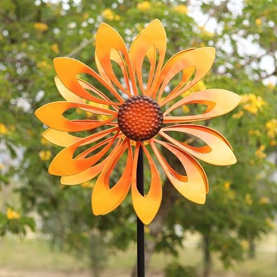 Cyan Oasis Yard Garden Wind Spinners - Large Outdoor Wind Spinners with Metal Stake Sun Flower(20" W x 73" H)