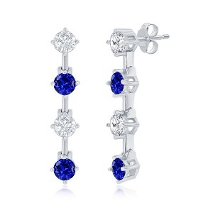 Bella Silver Sterling Silver Round White & Sapphire CZ Long Earrings - Blue - 1 of 2