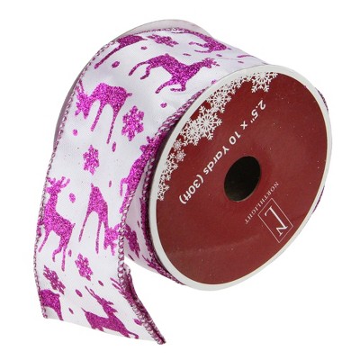 Northlight Pack of 12 Glistening Purple Reindeer and Star Christmas Wired Craft Ribbons - 2.5" x 120 Yards