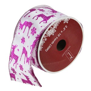 Northlight Pack of 12 Glistening Purple Reindeer and Star Christmas Wired Craft Ribbons - 2.5" x 120 Yards - 1 of 3