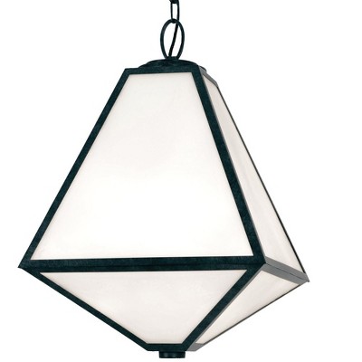 Black Charcoal Outdoor Lantern with White Opal Glass Panels