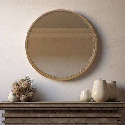 Natural Pine Wood Round Wall Mirror