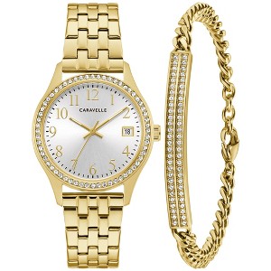 Caravelle designed by Bulova Classic Crystal Accented 3-Hand Date Quartz Watch and Bracelet Gift Set - 1 of 4