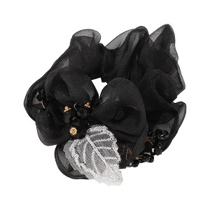 Unique Bargains Women's Fashion Elegant Leaves Flowers Hair Scrunchies Black 1 Pc - 1 of 3