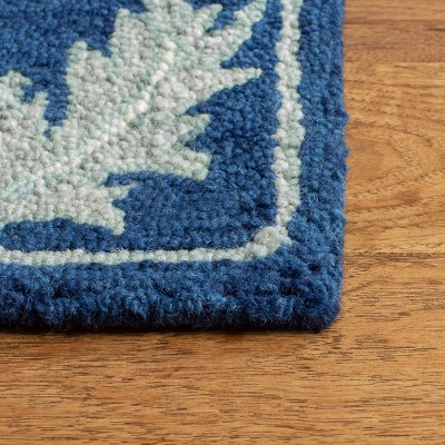 Handmade Navy and Grey Tufted Wool Rug, 30" x 4"