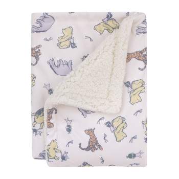 Disney Classic Pooh Naturally Friends Ivory and Taupe Piglet, Eeyore, and Tigger Super Soft Cuddly Plush Baby Blanket