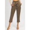 Women's SATIN FRONT PLEAT TIE PANT - OLIVACEOUS - 2 of 4