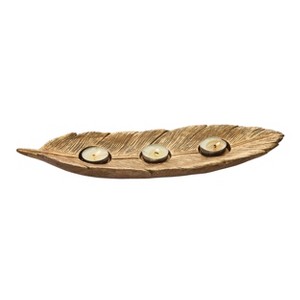 Transpac Resin 14.25 in. Gold Harvest Leaf Candle Holder - 1 of 4